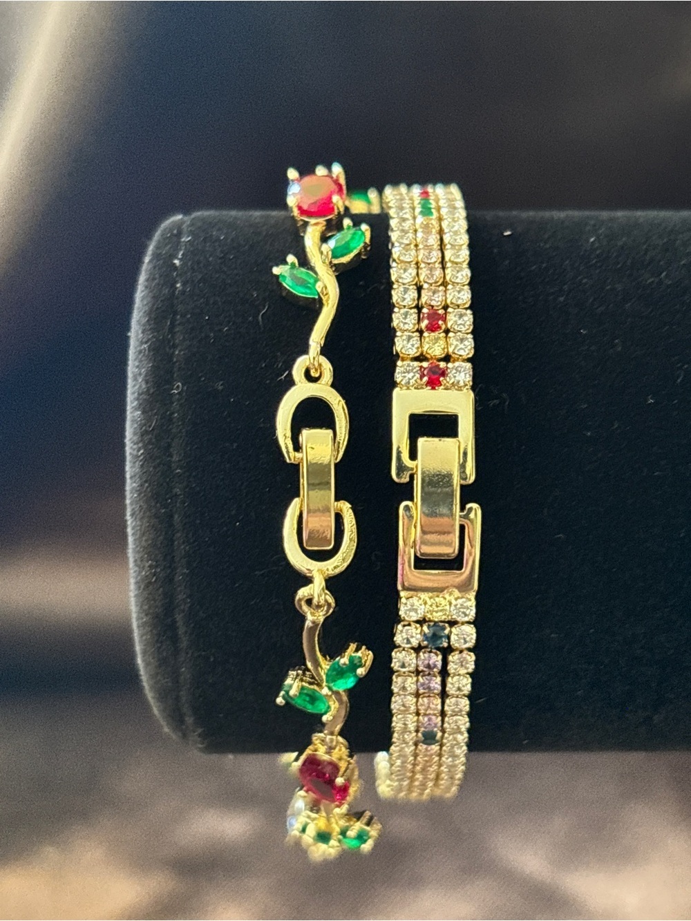 Pretty Bird Yellow Gold Rose & Triple Tennis CZ Bracelets - Picture 9 of 12